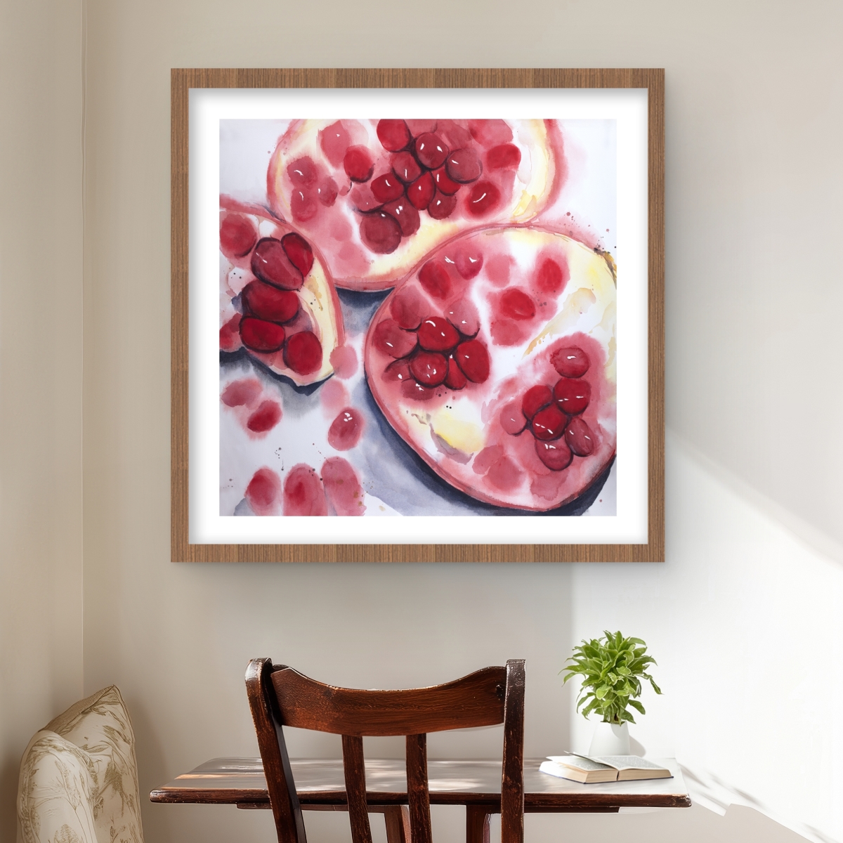 C1FM2424S4YXB5 24 x 24 in. Pomegranate Pieces - Blue Illustrative Framed Matted Print