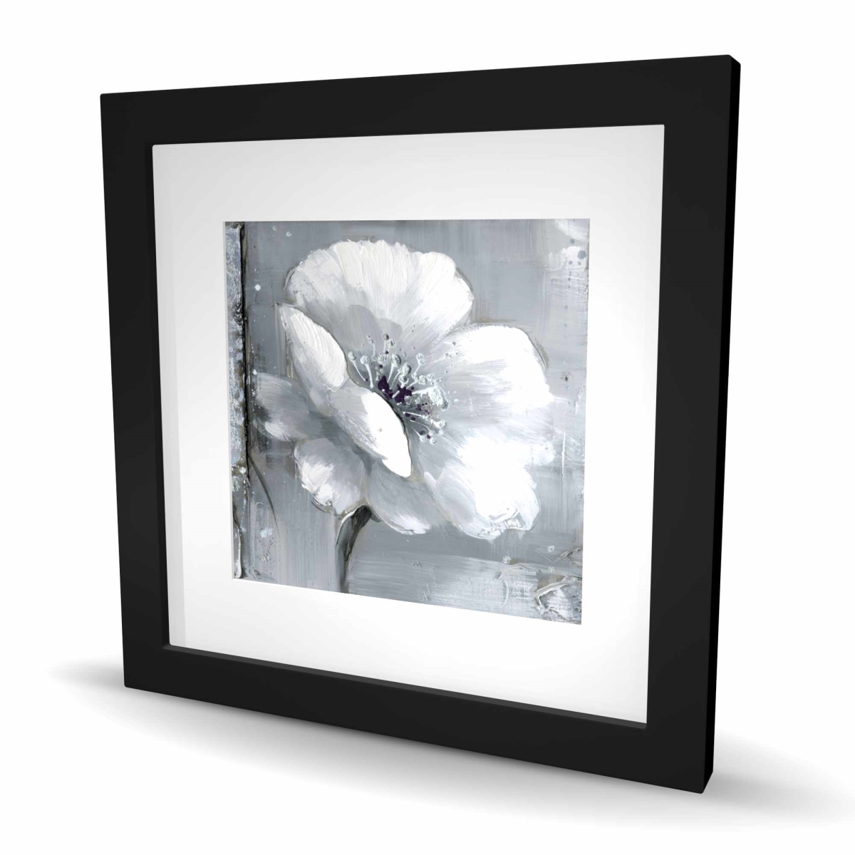 C1FM1616QTHPGD 16 x 16 in. Gray & White Flowers - Modern Framed Print for Home Decor