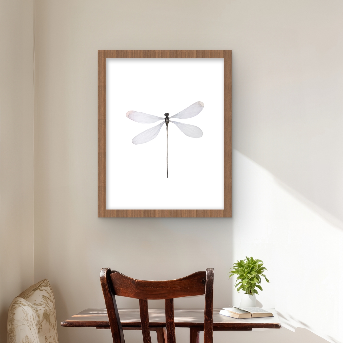 C1FM1620DFPY2Q 16 x 20 in. Minimalist Dragonfly - Framed Matted Print for Home Decor