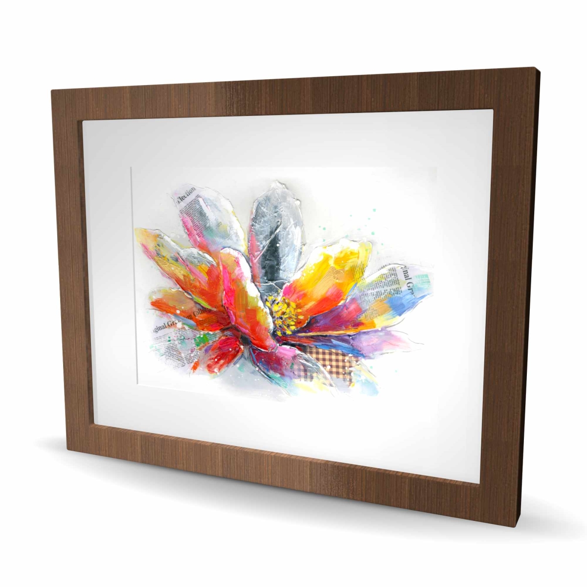 C1FM1620HCMKBD 16 x 20 in. Abstract Flower with Texture - Red Framed Matted Print Decor