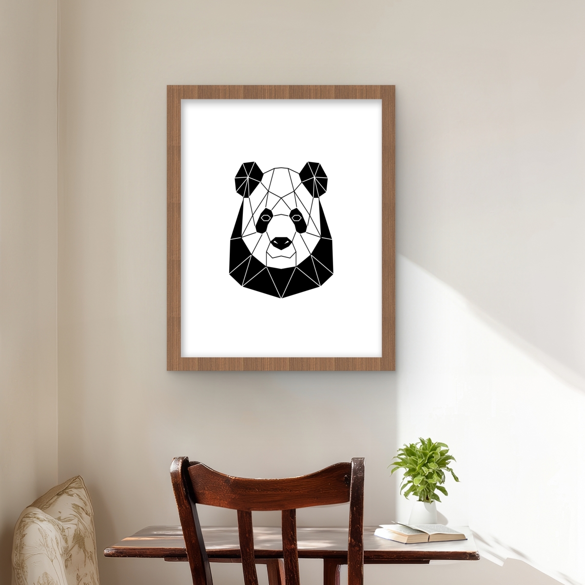 C1FM1620HKLEJ1 16 x 20 in. Geometric Panda - White Bedroom Framed Matted Print Decor