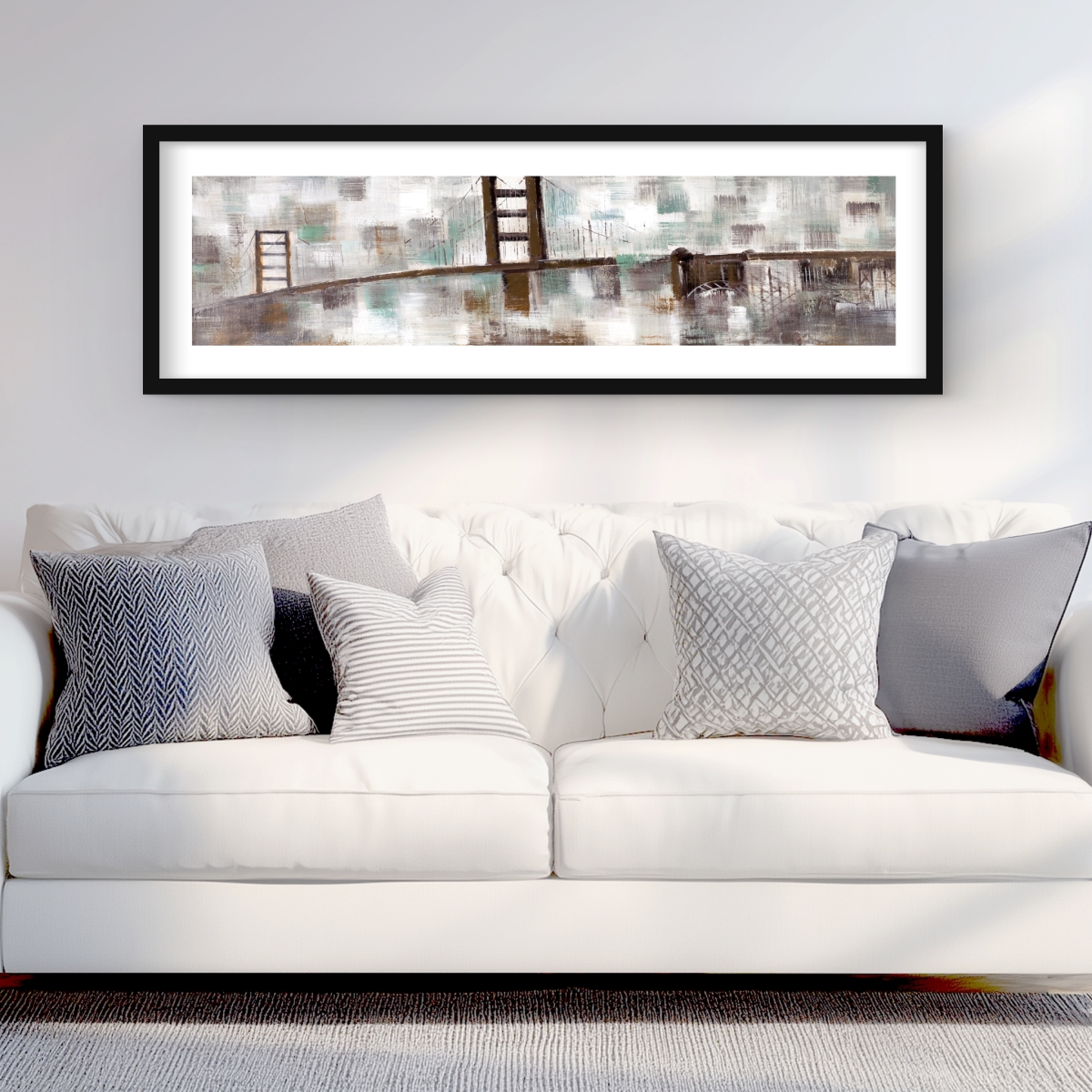 C1FM1648DH83KB 16 x 48 in. Abstract Golden Gate - Modern Bridge Framed Matted Print