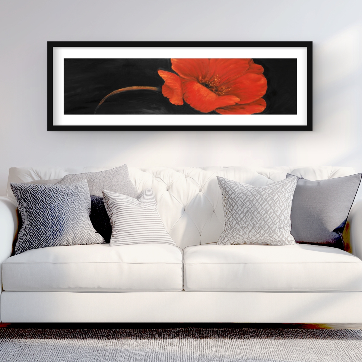 C1FM1648FCRK24 16 x 48 in. Red Flower - Black Floral Botanical Framed Print for Decor