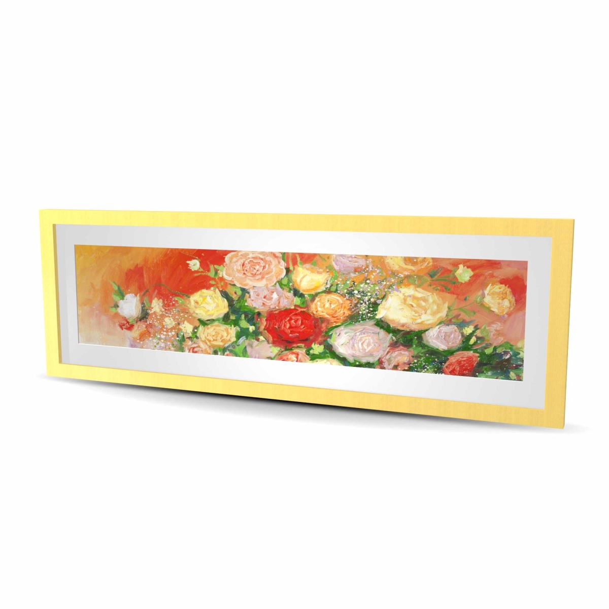 C1FM1648IQ1XER 16 x 48 in. Bouquet of Multicolor Abstract Flowers - Green Framed Print