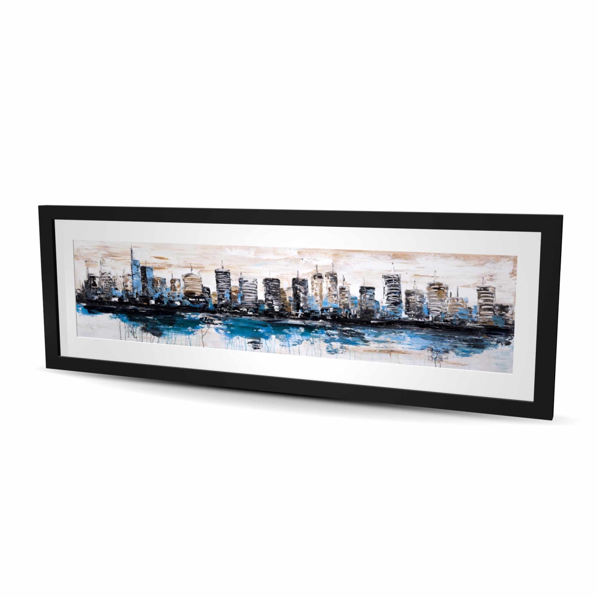C1FM1648LTSMM5 16 x 48 in. Abstract City Reflection Print - Framed Matted Home Decor