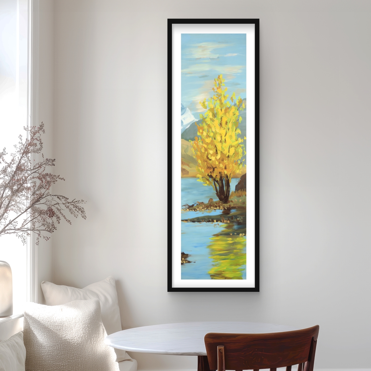 C1FM1648ME3WUH 16 x 48 in. Yellow Tree & Reflection - Coastal Bedroom Framed Print