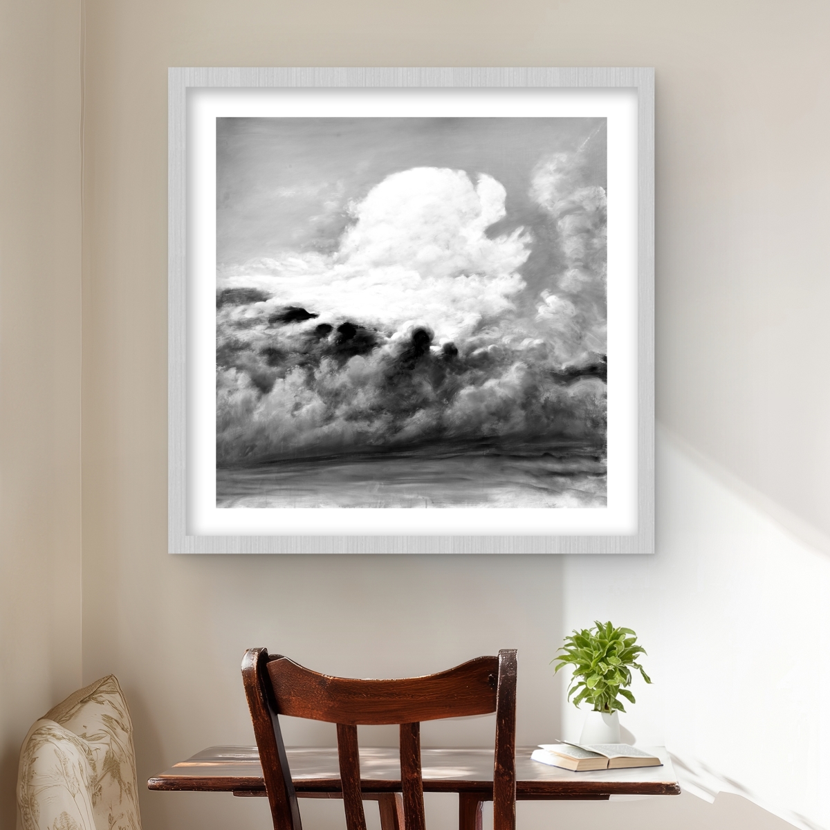 C1FM2424RQA7U7 24 x 24 in. Clouds - Black & White Mountains Framed Matted Print - Decor