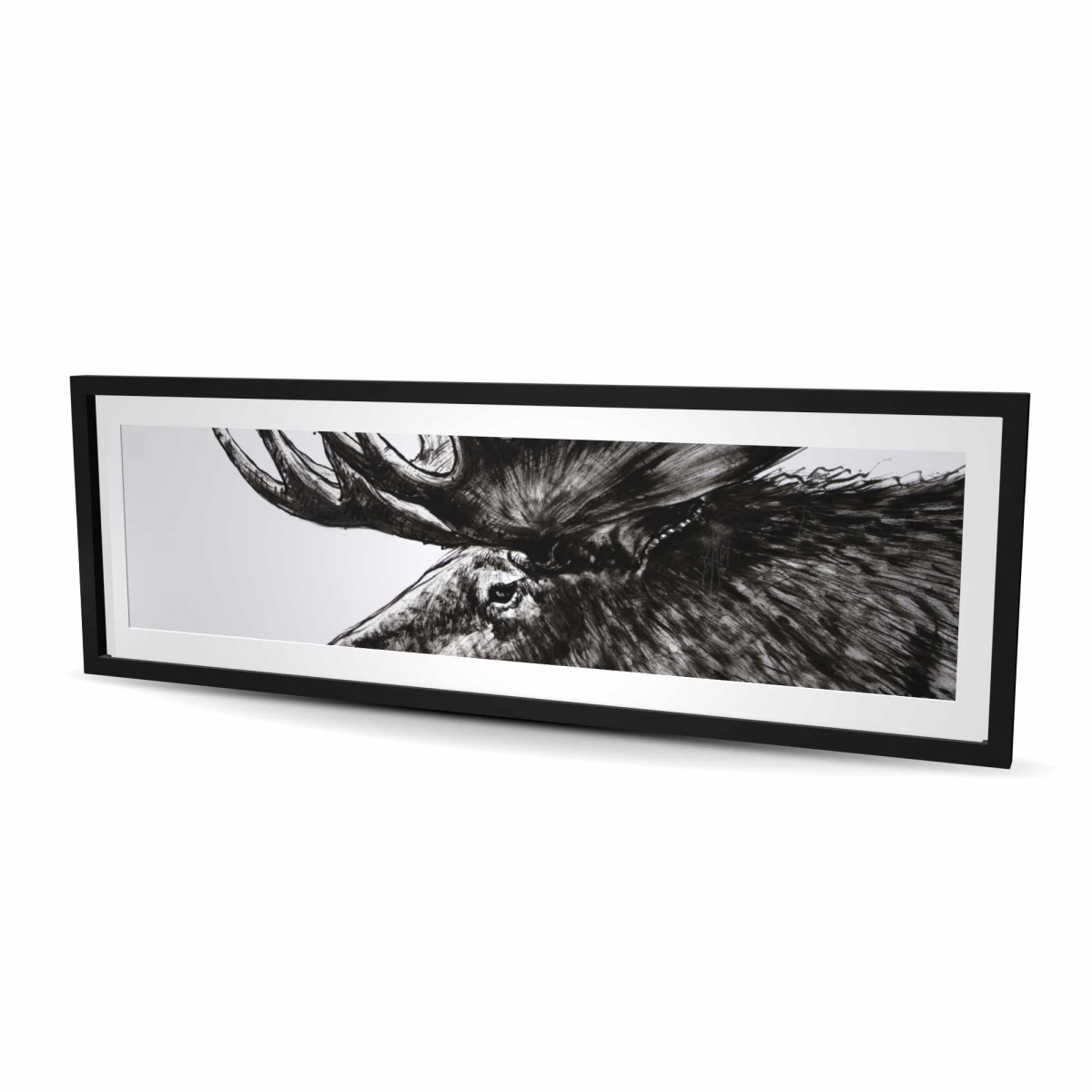C1FM20604B78YU 20 x 60 in. Moose Plume - Black & White Framed Matted Print for Decor