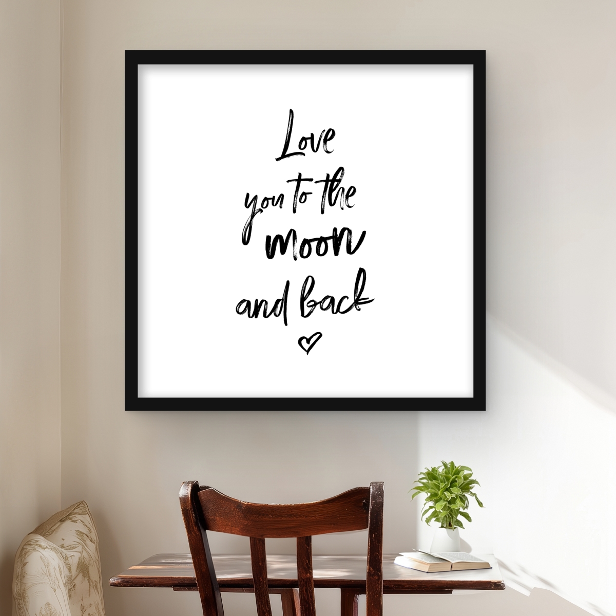 C1FM24246NLVCM 24 x 24 in. Love You to the Moon & Back - Black Typo Matted Print