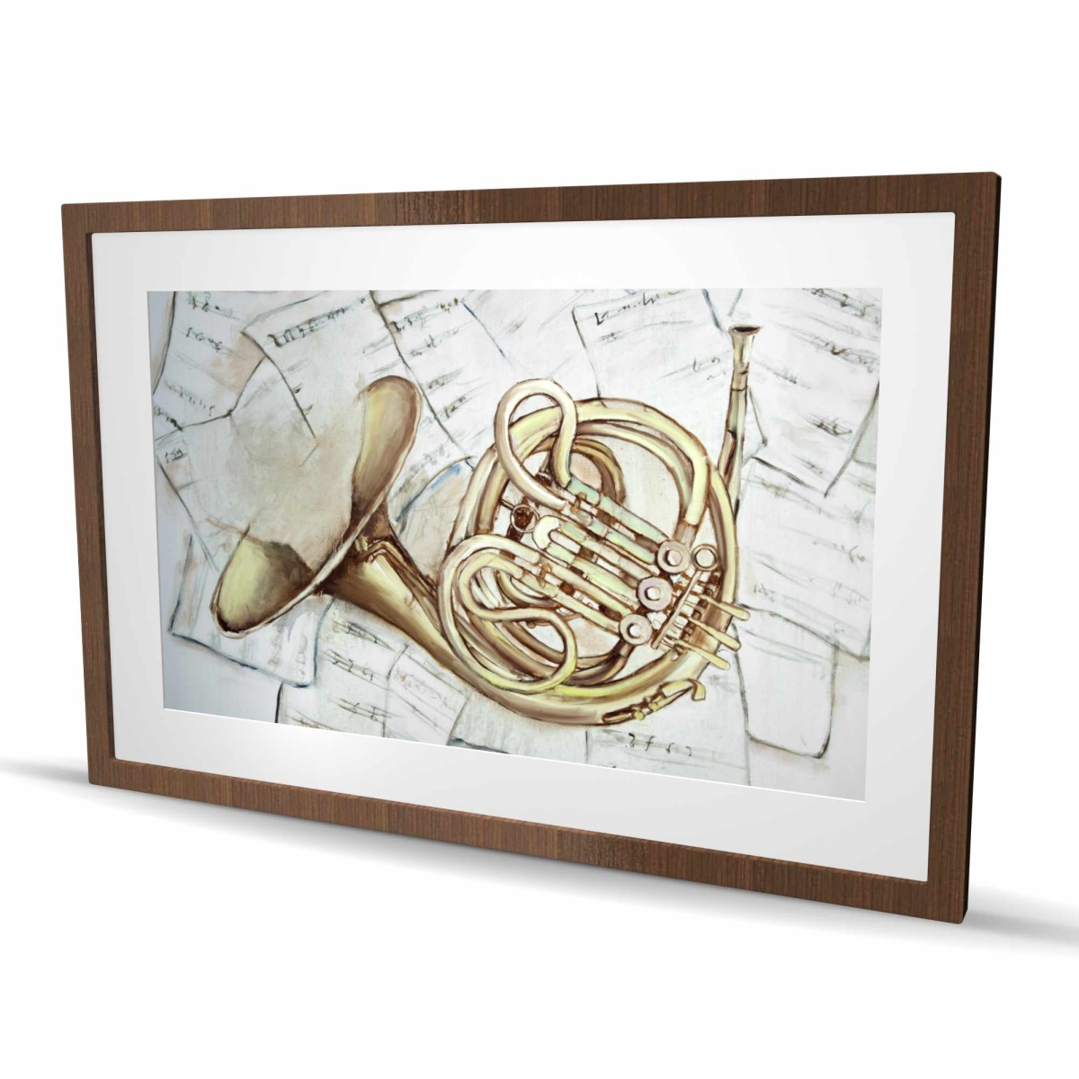 C1FM24361QNK8C 24 x 36 in. Horn on Music Sheet - Yellow Framed Matted Print for Decor