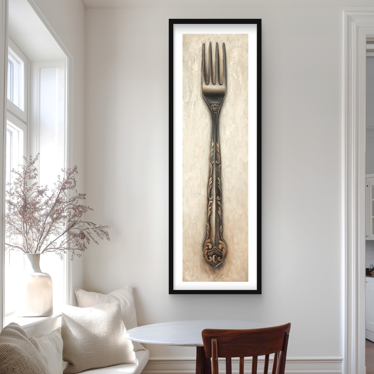 C1FM20608AG3US 20 x 60 in. Vintage Fork Beige Framed Matted Print for Home Decor