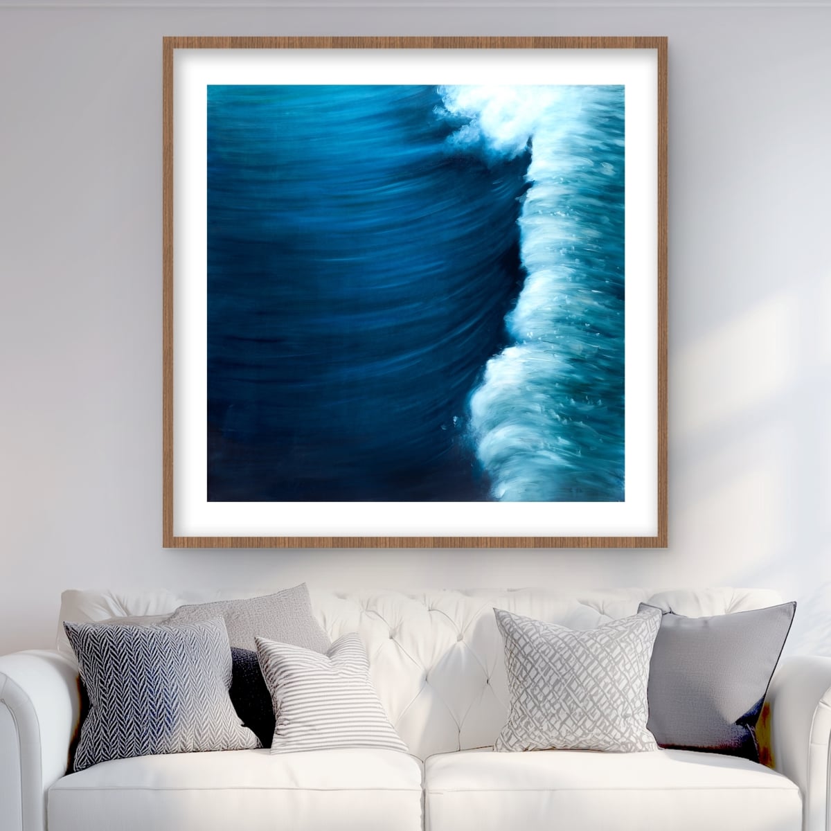 C1FM36360GOTQF 36 x 36 in. Wave - Coastal Blue Framed Matted Print for Home Decor