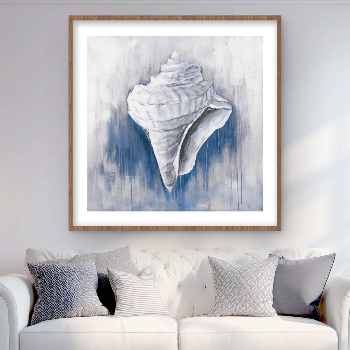 C1FM36361DD92I 36 x 36 in. Blue Conical Shell - Coastal Classic Framed Matted Print