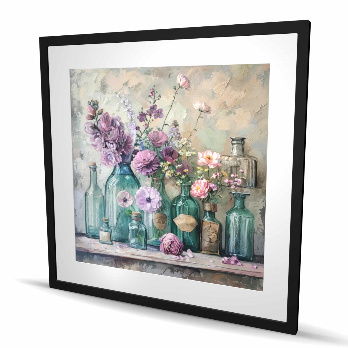 C1FM3636U6AC2B 36 x 36 in. Bottles - White Framed Matted Print for Home Decor
