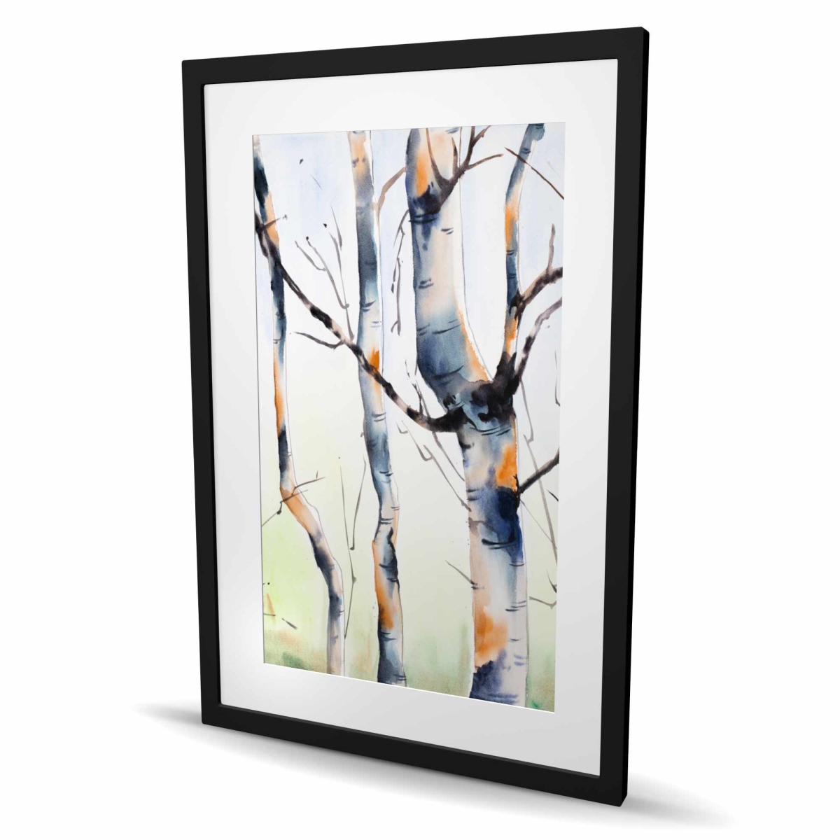 C1FM2436729HBO 24 x 36 in. Three Small Birch Trees - Framed Matte Print for Home Decor