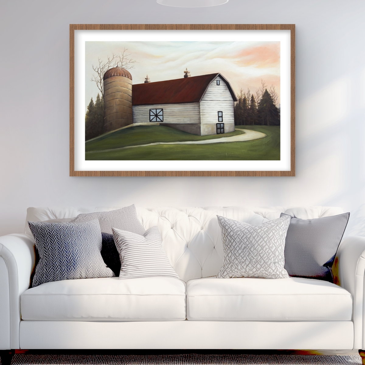 C1FM24360221S3 24 x 36 in. White Barn Framed Matted Print - Home Decor Artwork