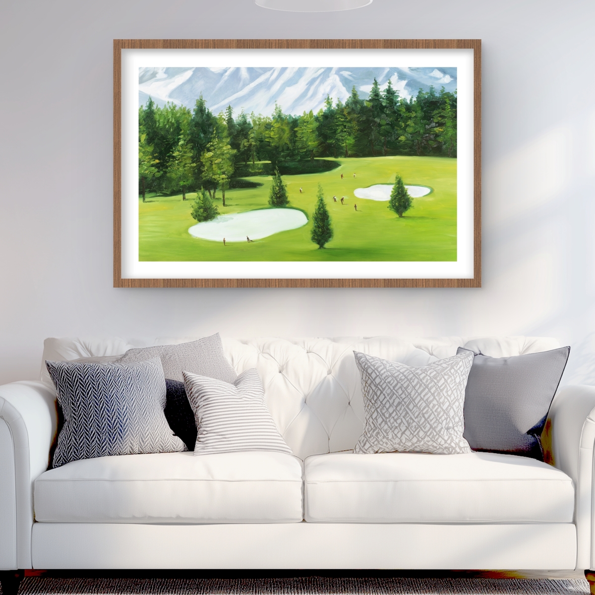 C1FM24360GJ2WR 24 x 36 in. Golf Course with Mountains View - Trees White Framed Print