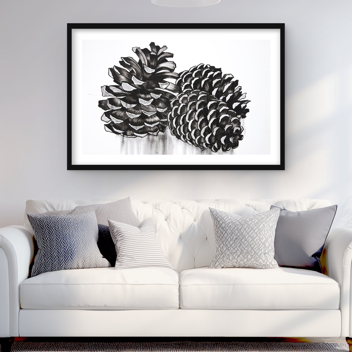 C1FM2436033SB3 24 x 36 in. Three Small Pine Cones - Framed Matted Print for Home Decor