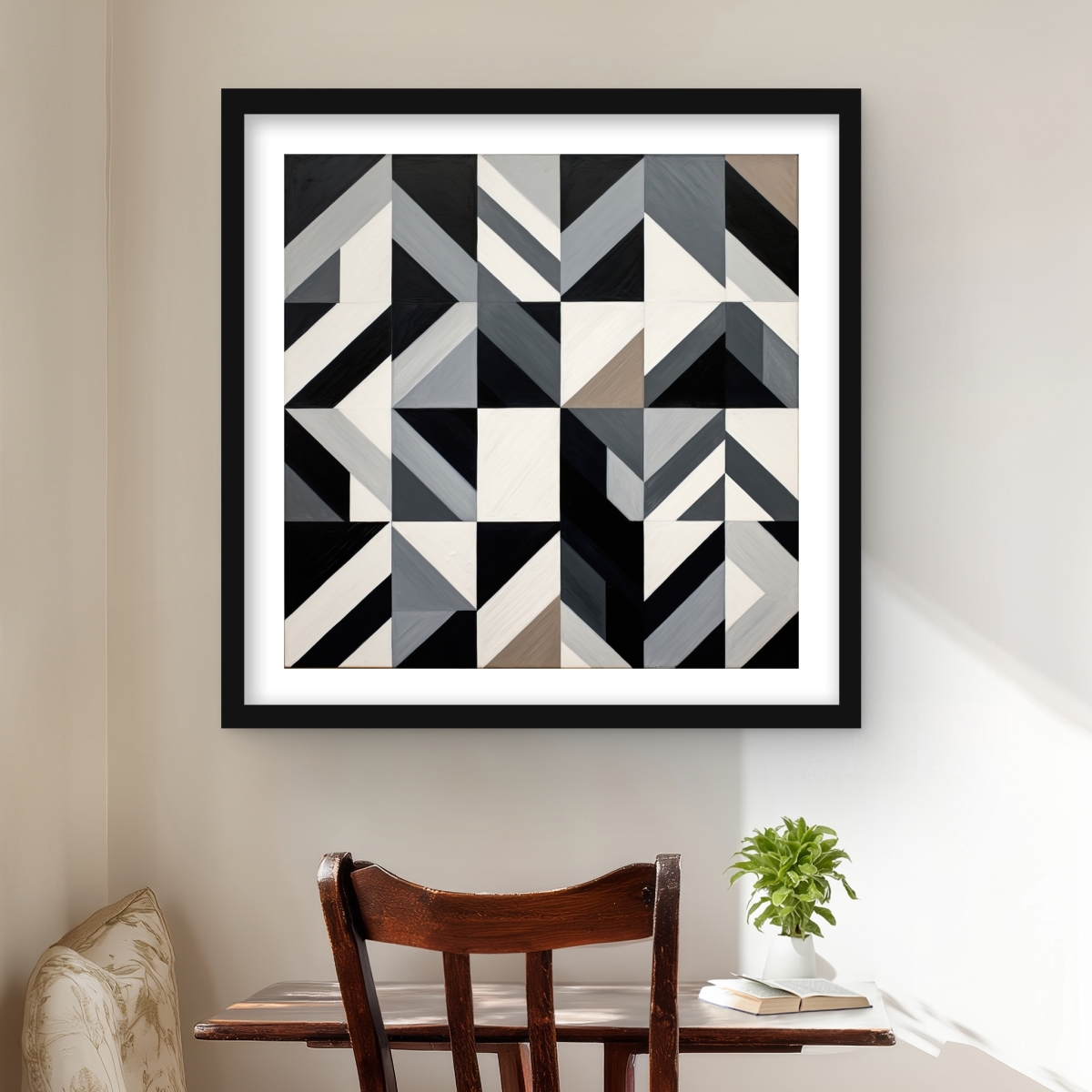 C1FM2424QC918Z 24 x 24 in. Grid - Pattern Minimalist Framed Matted Print for Home Decor