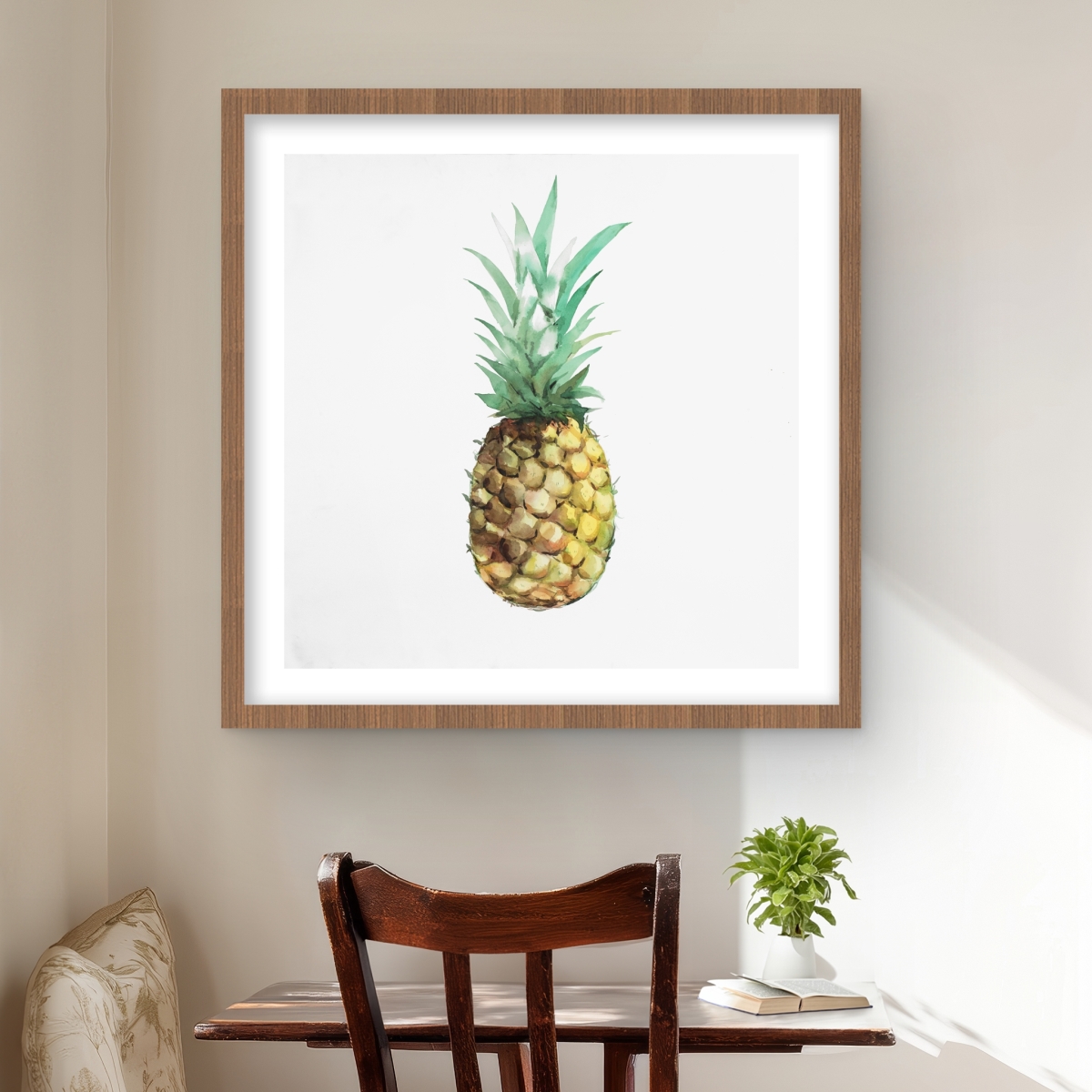 C1FM2424P2TS2Z 24 x 24 in. Watercolor Pineapple - Framed Matted Print for Kitchen Decor