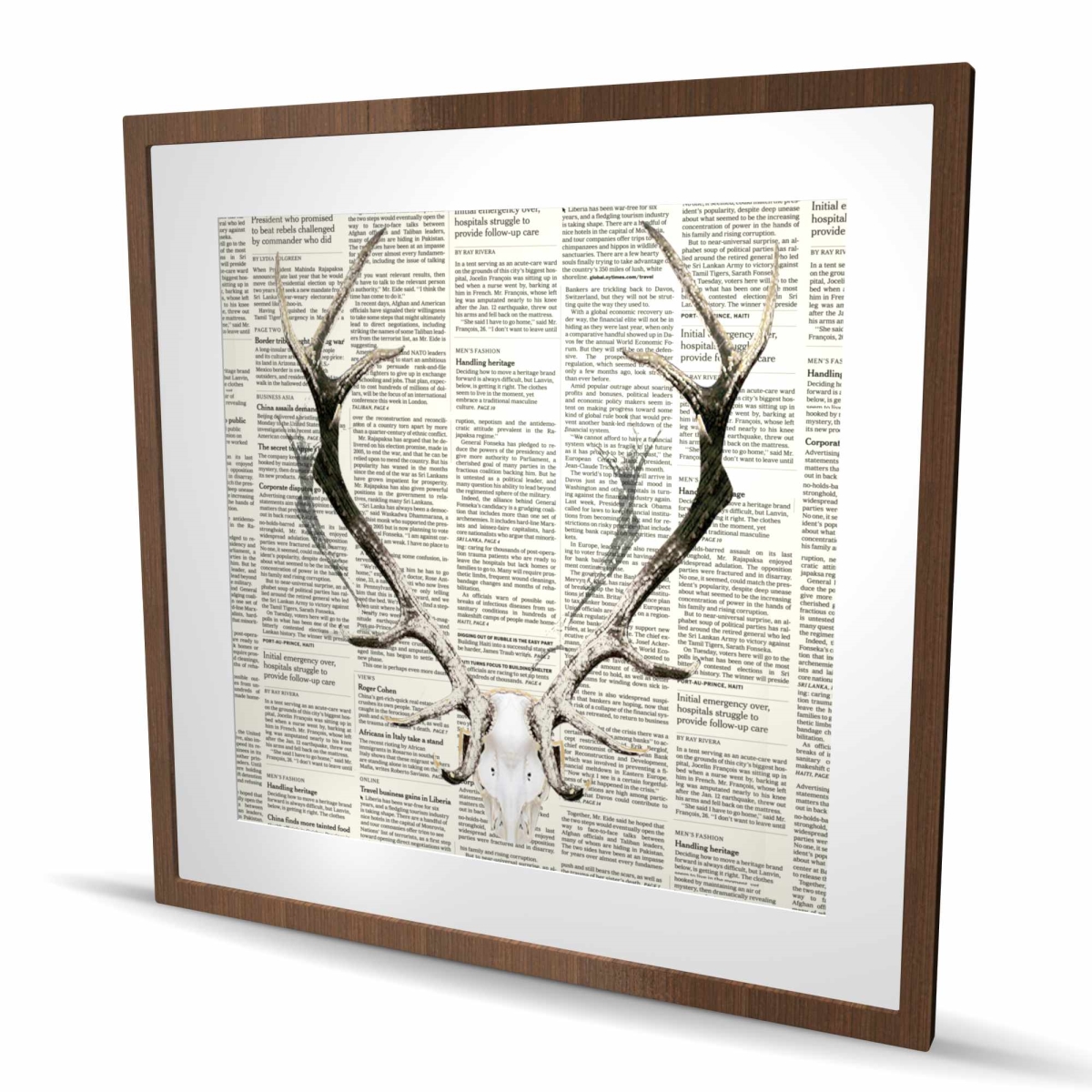 C1FM36366D97A2 36 x 36 in. Deer Horns on  spaper - Rustic Framed Print for Home Decor
