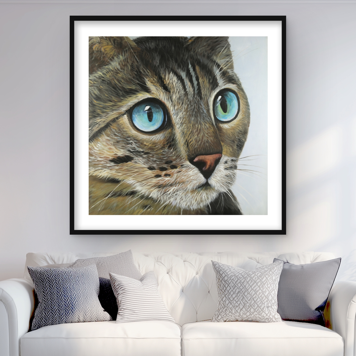 C1FM36369HPHHQ 36 x 36 in. Curious Cat Portrait - Hyperrealist Framed Print for Decor