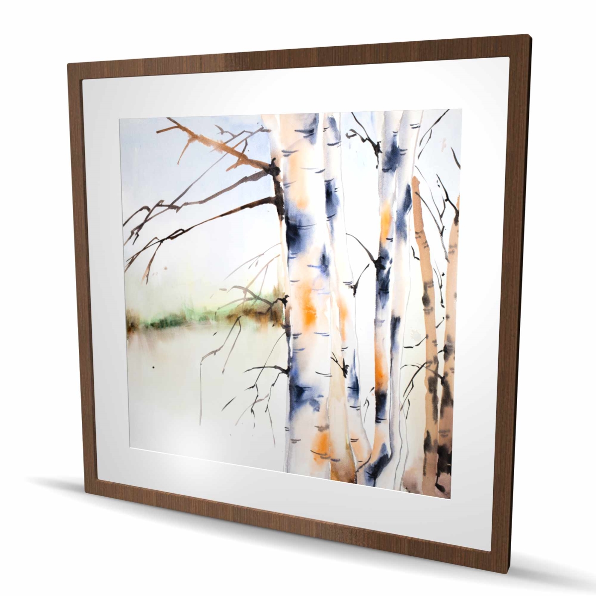 C1FM3636AAT84S 36 x 36 in. Birches Trunks - Brown Framed Matted Print for Bedroom Decor