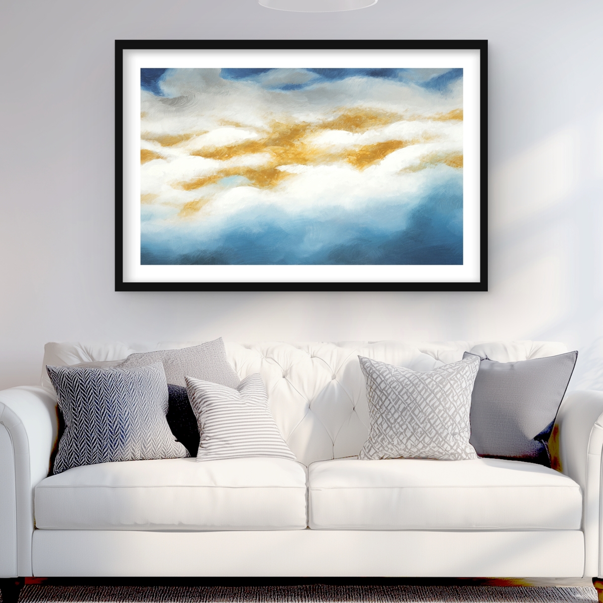 C1FM24367SDN13 24 x 36 in. Abstract Clouds - Gold Pattern Framed Matted Print for Decor