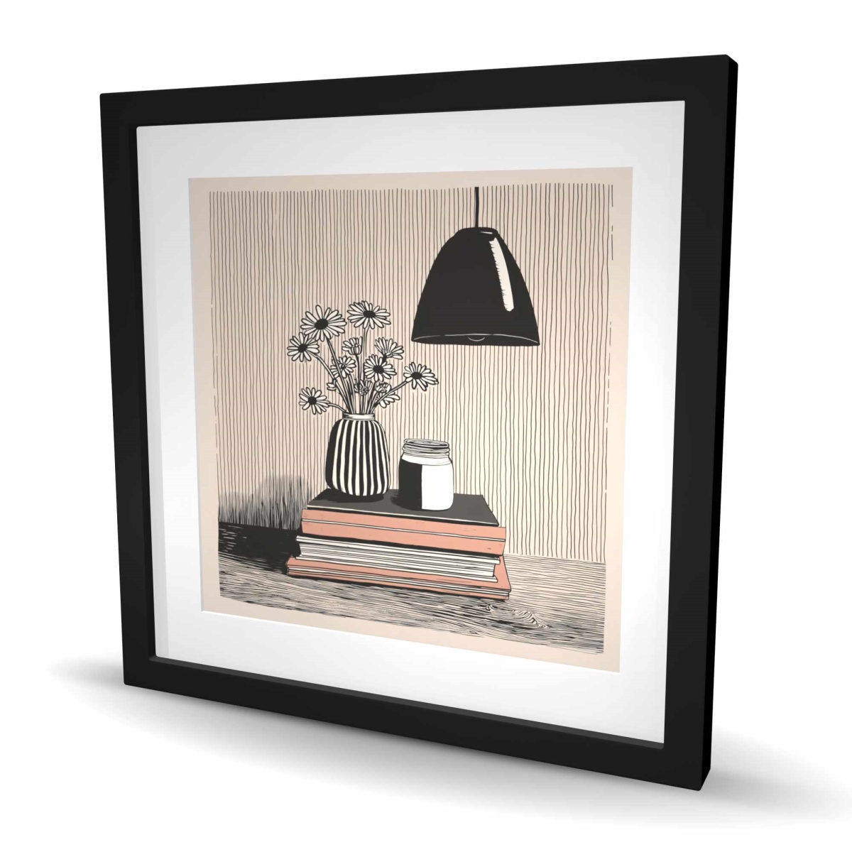 C1FM24249FZRXO 24 x 24 in. Standing on Books - White Still Life Framed Print for Decor