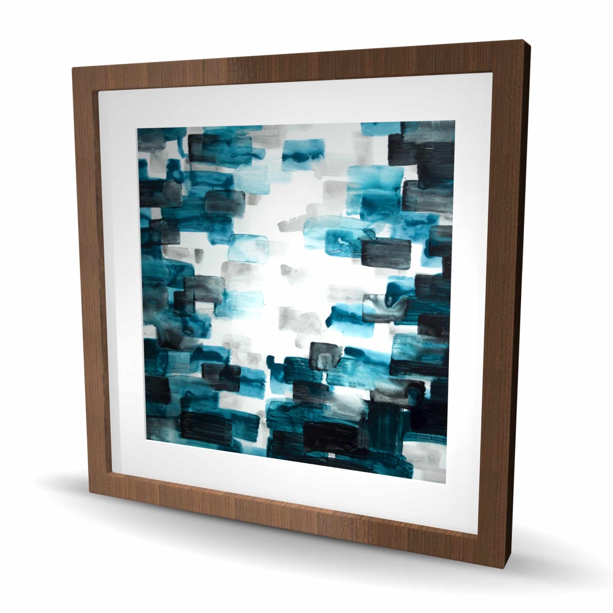 C1FM24246ZGKLQ 24 x 24 in. Turquoise & Gray Squares - Abstract Pattern Framed Print