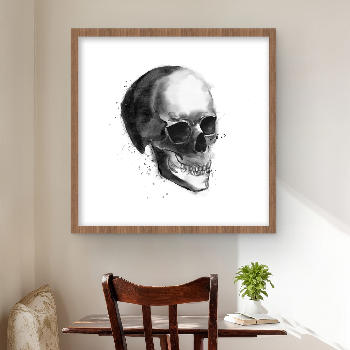 C1FM2424YI1XQR 24 x 24 in. Black & White Skull Print - Man Cave Framed Decor