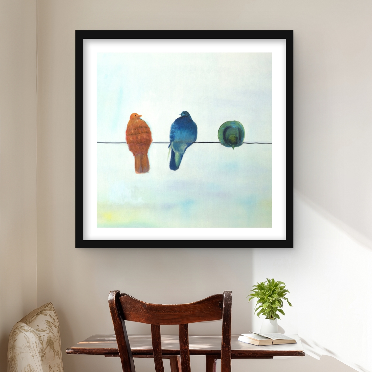 C1FM24247WNJEE 24 x 24 in. Perched Abstract Birds - Wildlife Framed Matted Print Decor