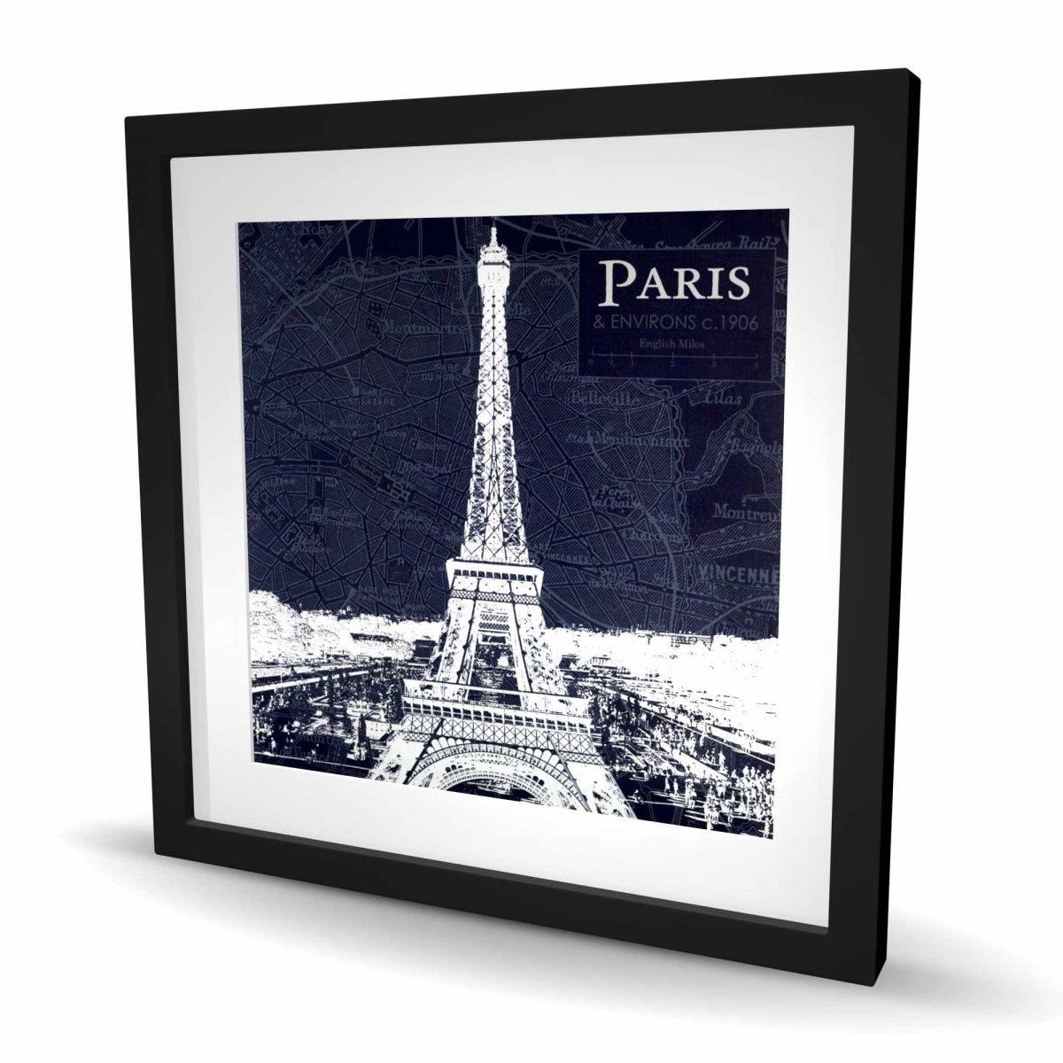 C1FM24247Z5E13 24 x 24 in. Paris Blue Print & Eiffel Tower - Vintage Framed Decor