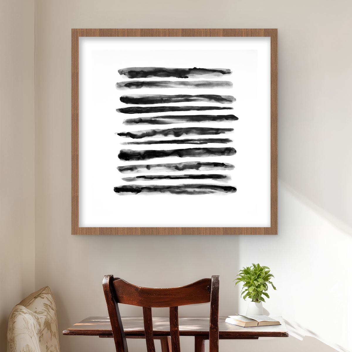 C1FM2424WWEGMV 24 x 24 in. Hatching - Black Bathroom Framed Matted Print for Home Decor