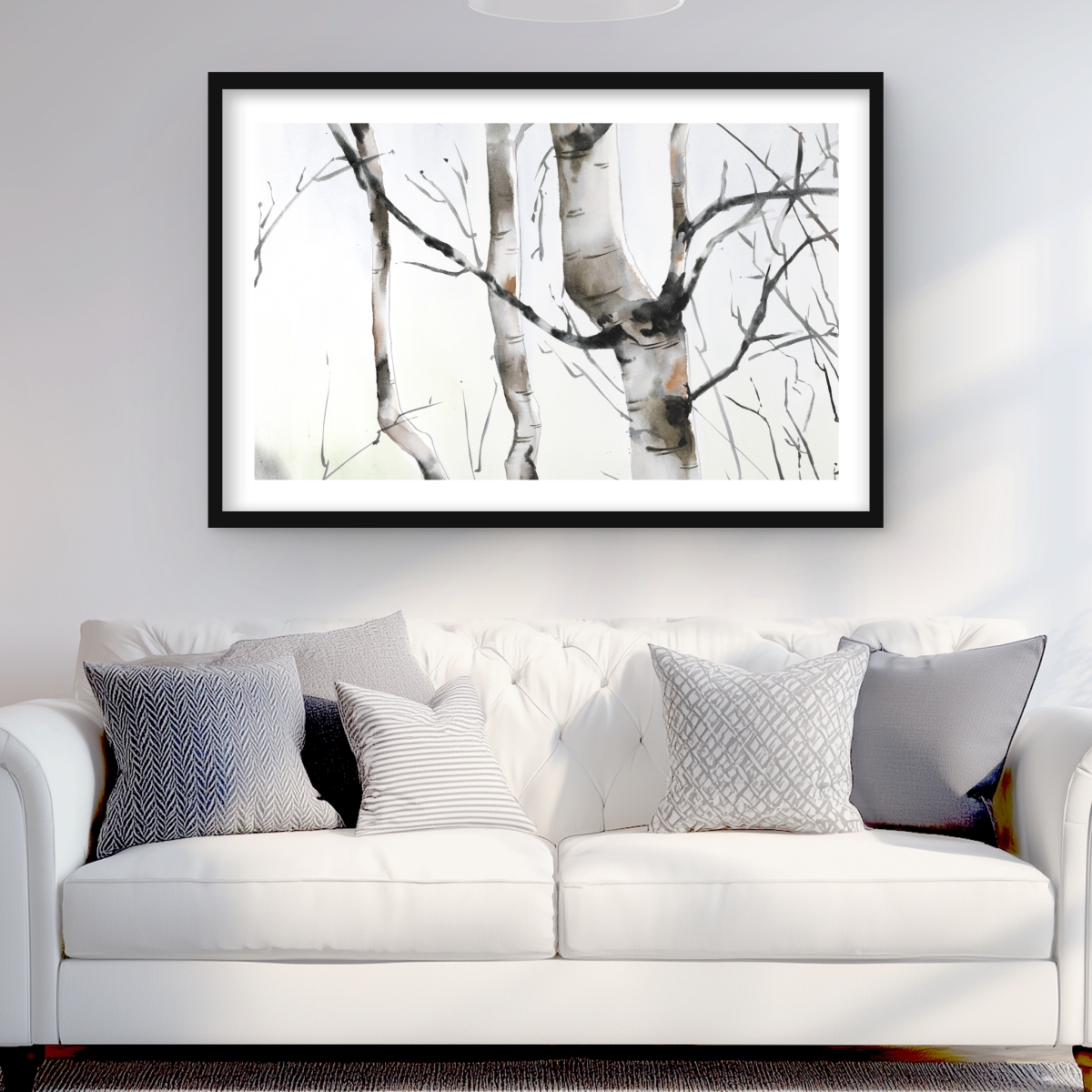 C1FM243637CGPF 24 x 36 in. Three Birches Trees - Minimalist Framed Matted Print Decor