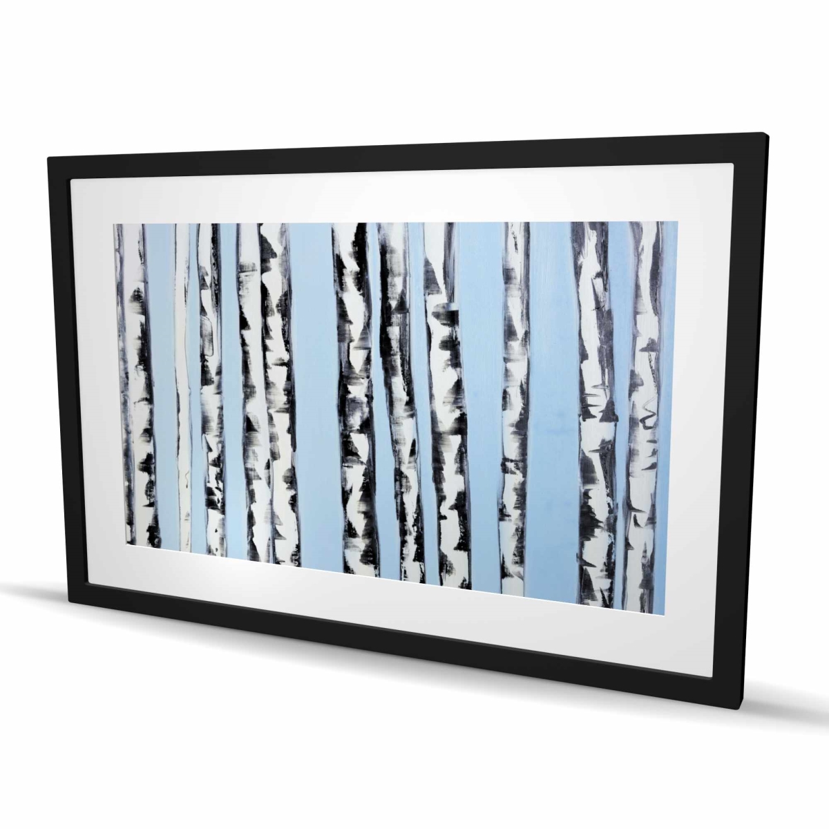 C1FM24363A38R2 24 x 36 in. Birches on A Blue Background - Modern Trees Framed Print