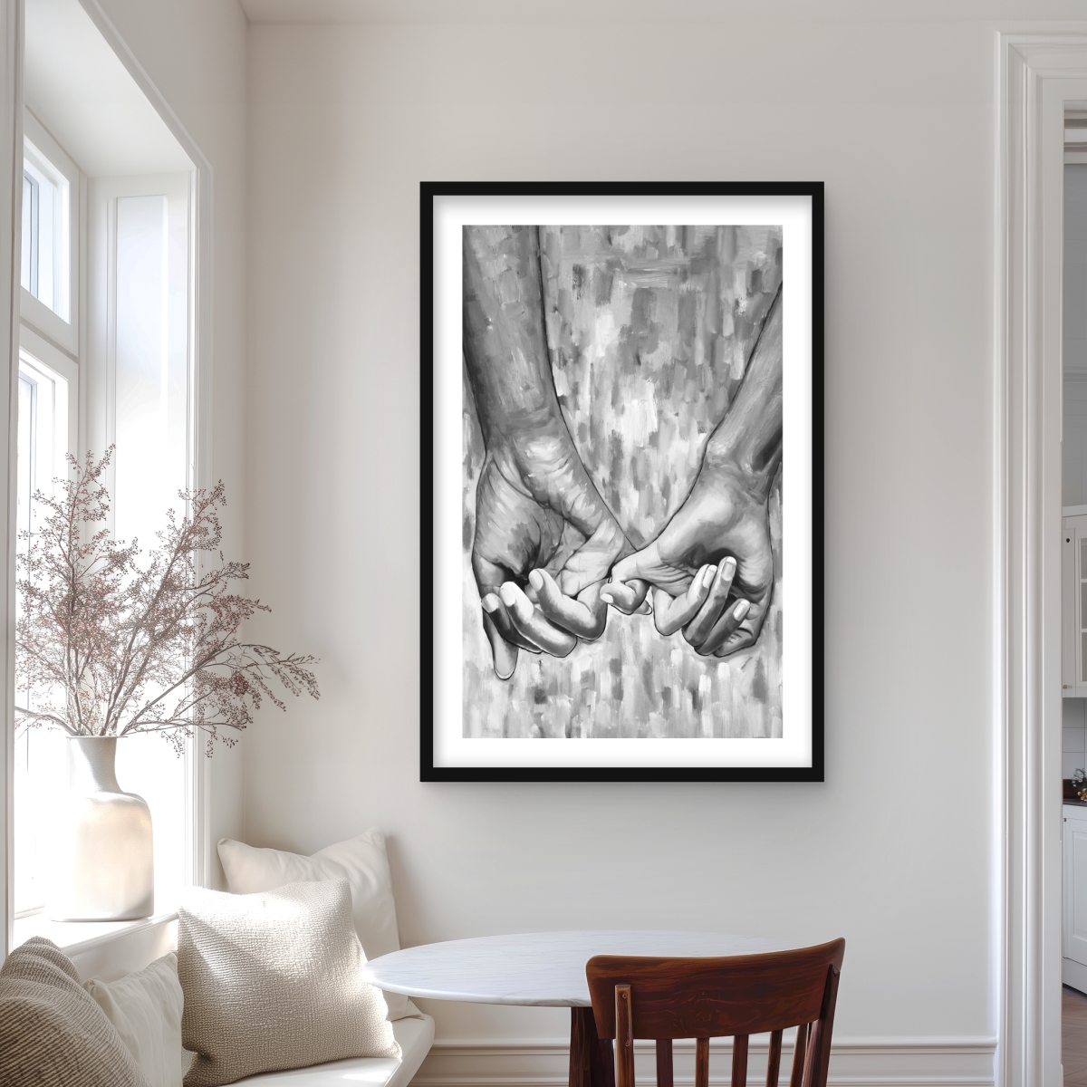 C1FM24363WBQI2 24 x 36 in. Connected - Gray Monochrome Framed Matted Print - Home Decor