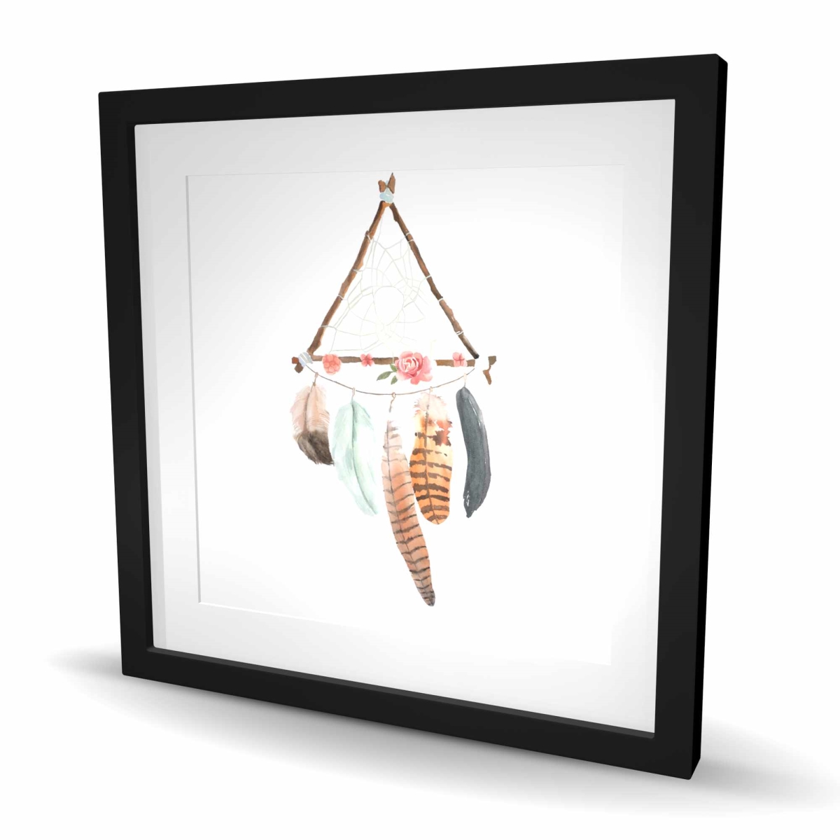 C1FM2424V8C3X4 24 x 24 in. Triangular Dream Catcher - Bedroom Spiritual Framed Print