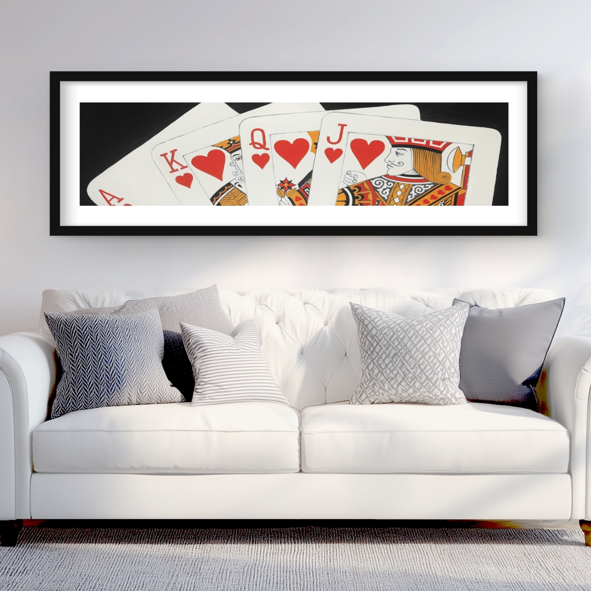 C1FM2060WV0AAD 20 x 60 in. Heart Royal Flush Closeup - Man Cave Black Framed Print