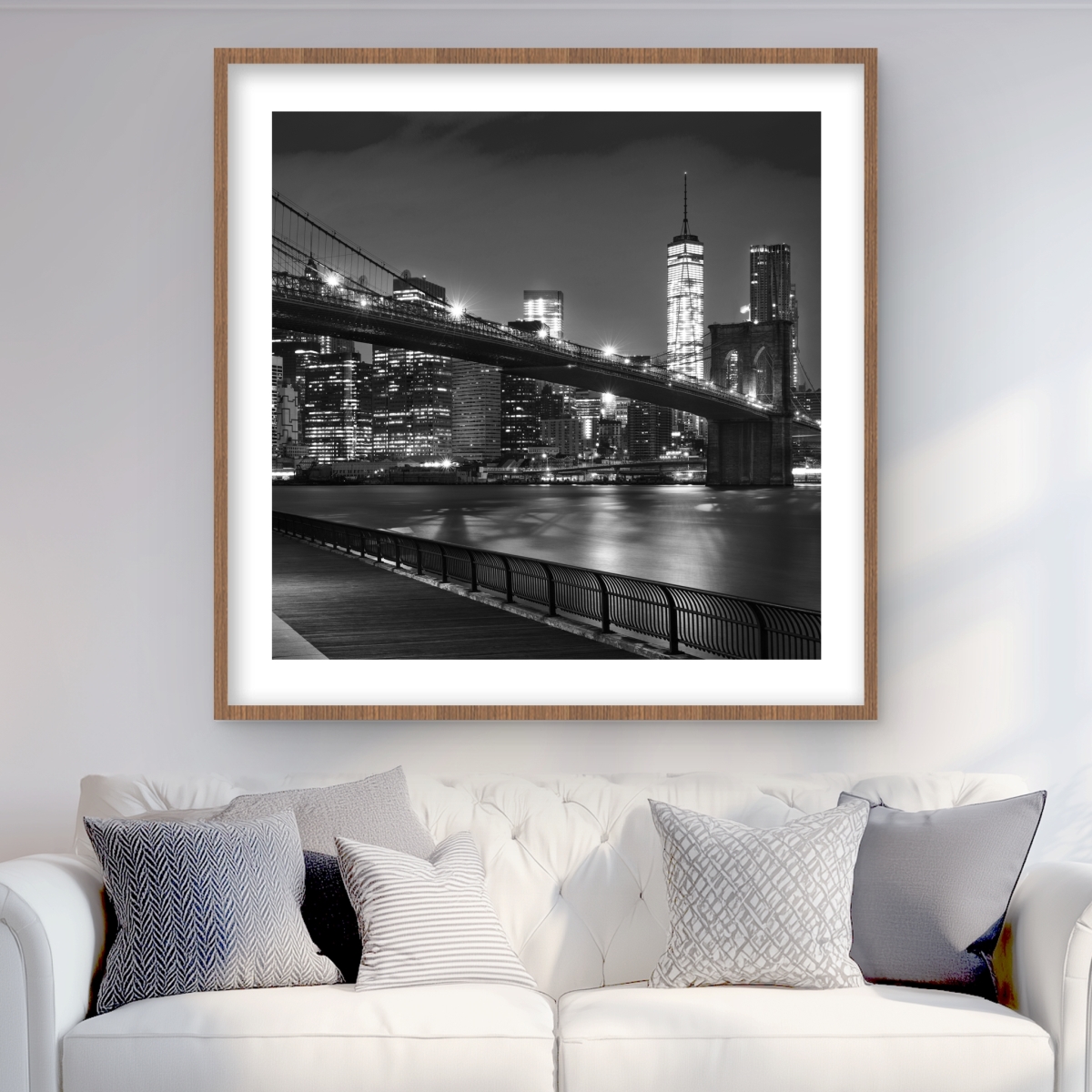 C1FM36363BDBTE 36 x 36 in. City Under the Night - Gray Cities Framed Matted Print Decor