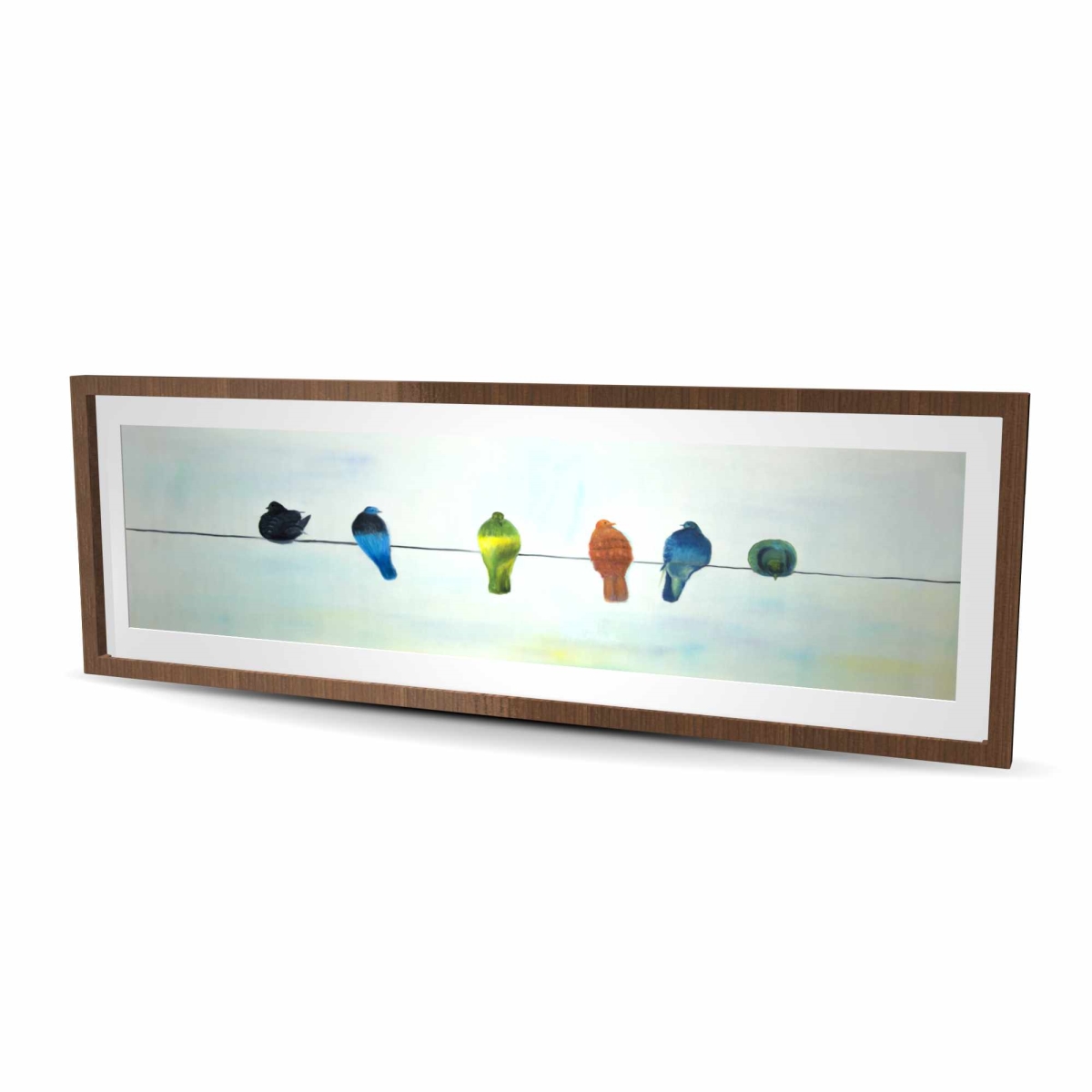 C1FM20600OPWMM 20 x 60 in. Perched Abstract Birds - Framed Matted Print for Home Decor