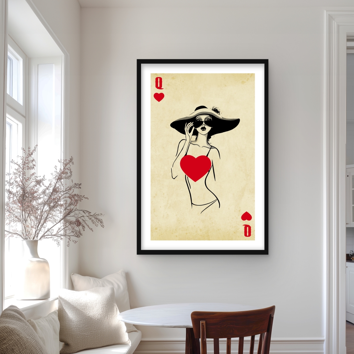 C1FM24364DJHMR 24 x 36 in. Queen of Hearts - Sepia Typo & Symbols Framed Matted Print