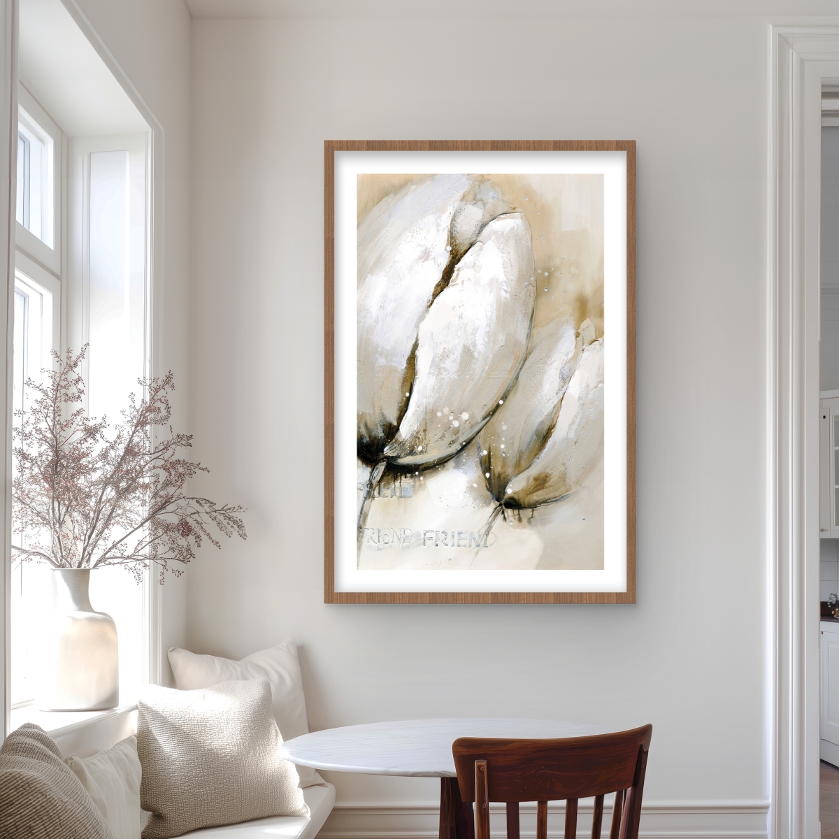 C1FM2436ISOH08 24 x 36 in. Tulips with Typography - Beige Floral Framed Print for Decor