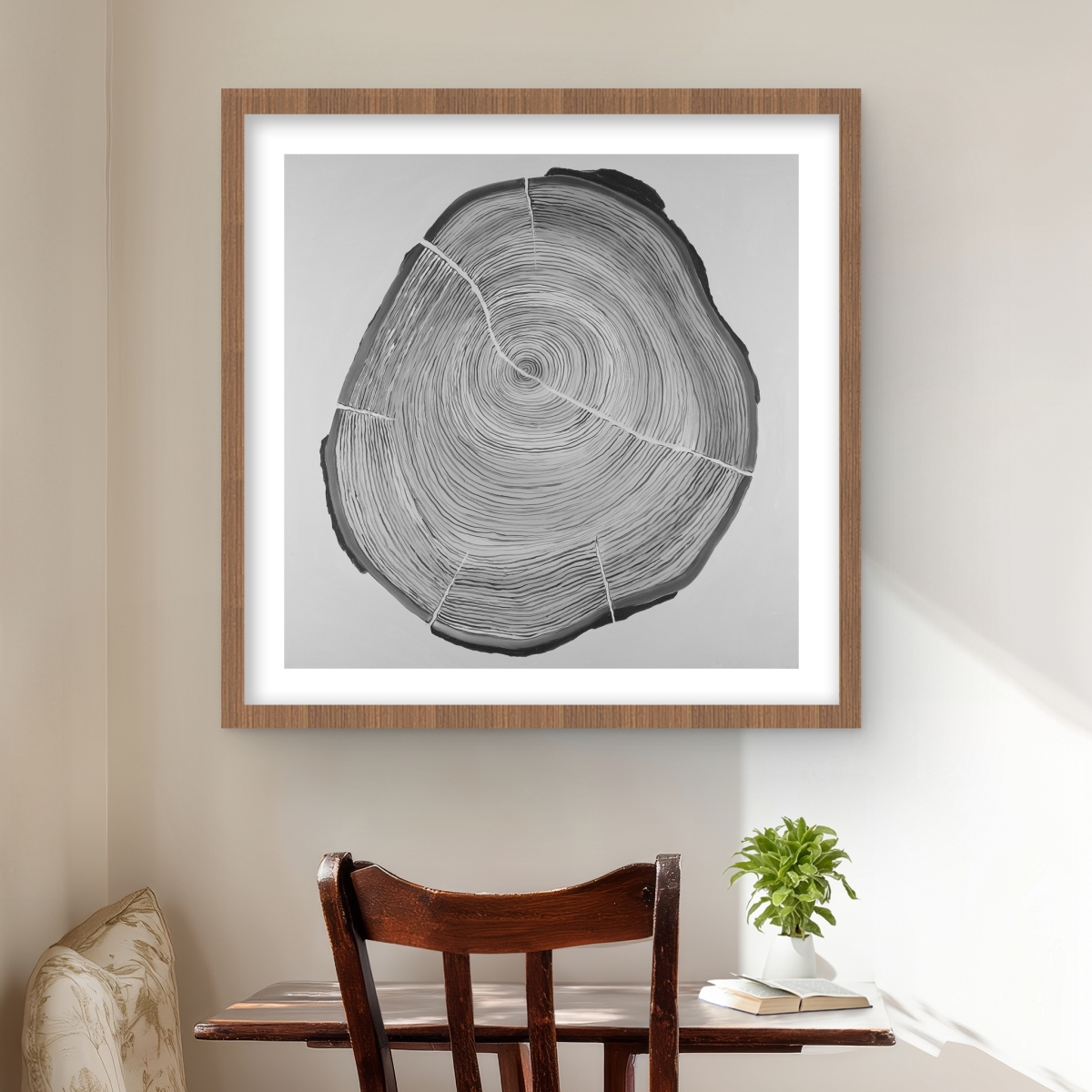 C1FM2424EWHC1K 24 x 24 in. Grayscale Wood Log - Still Life Trees Framed Print Decor