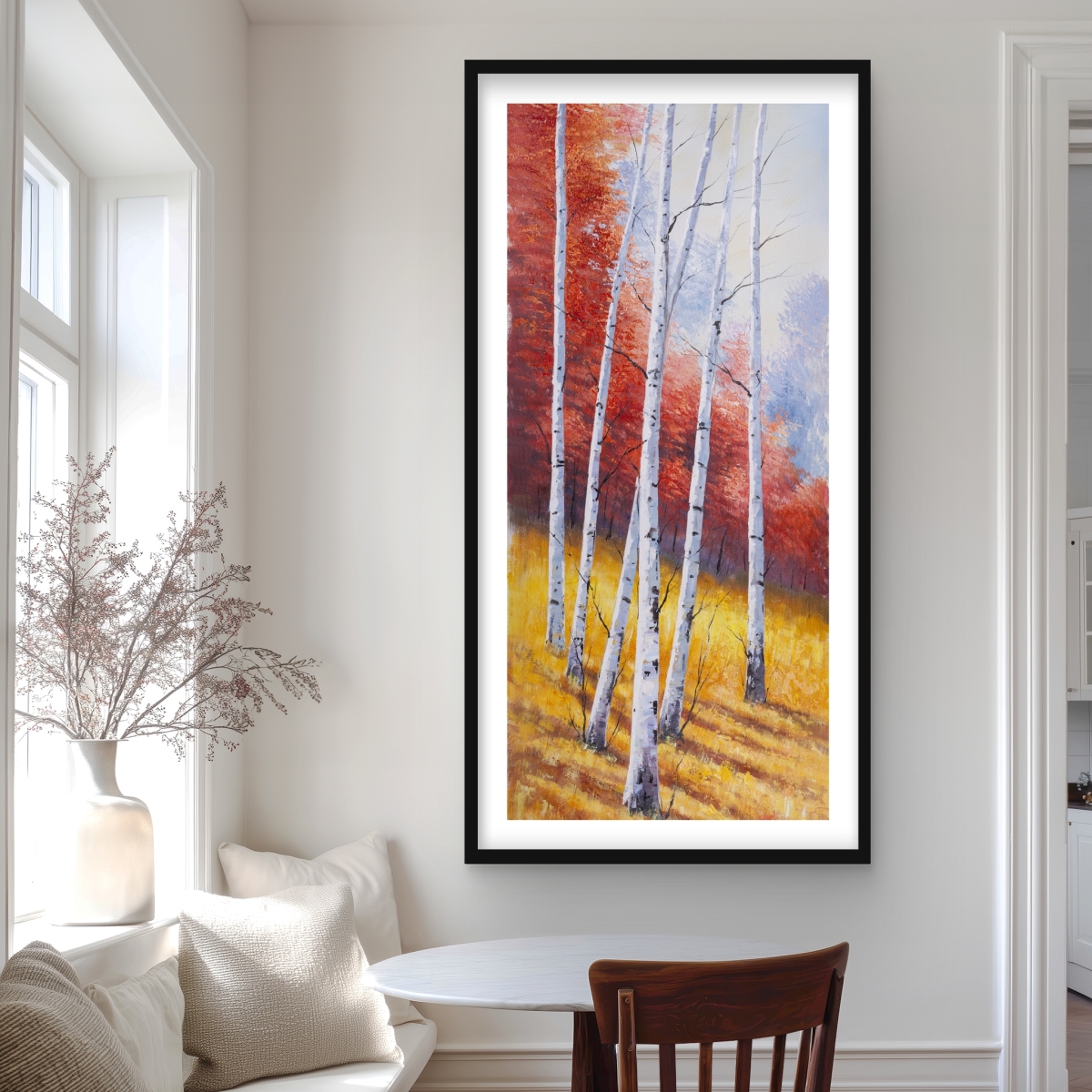 C1FM2448LEKACH 24 x 48 in. Fall Landscape with Birches - Orange Trees Framed Print