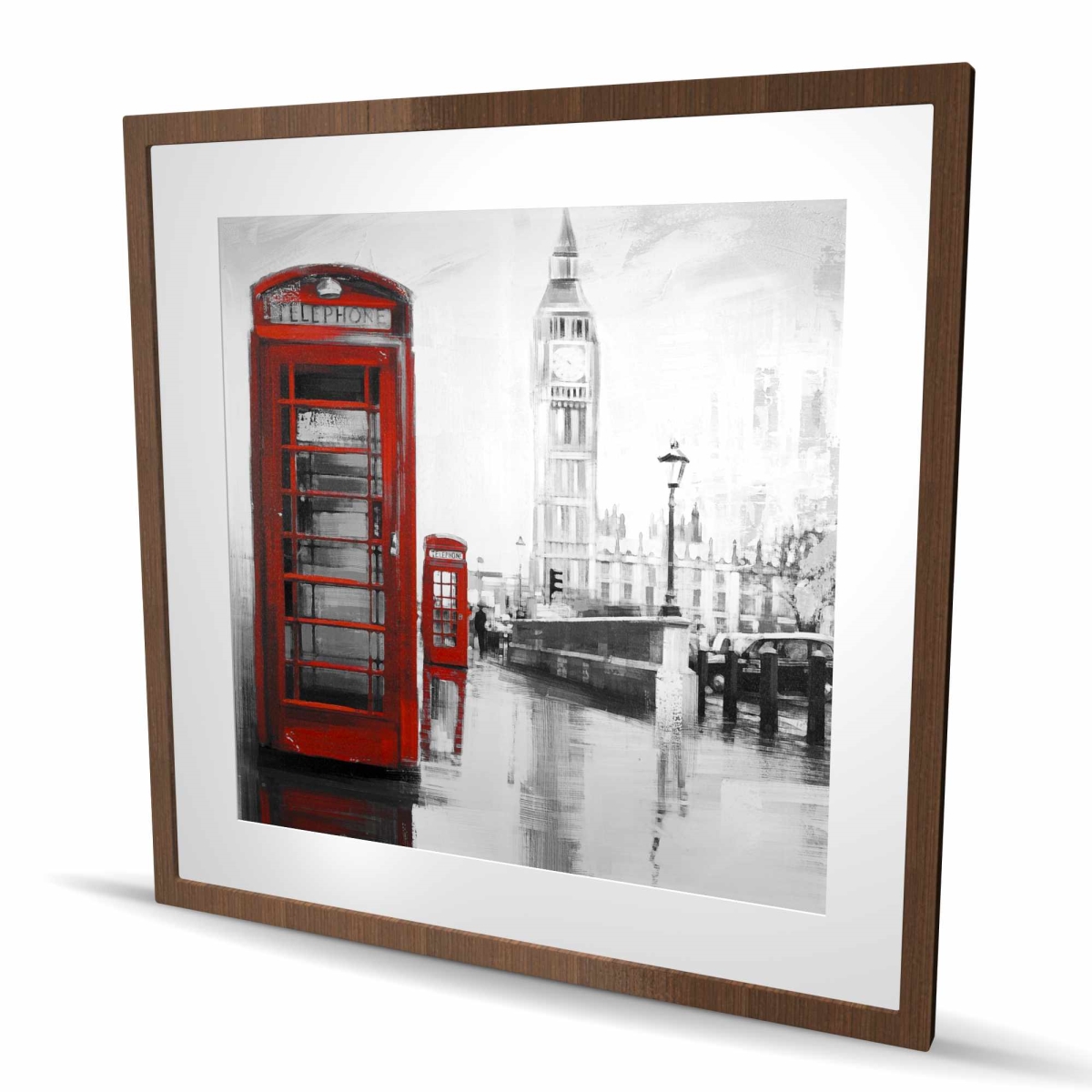 C1FM3636R1B8DV 36 x 36 in. Red Phonebooth with Big Ben - Framed Matted Print for Decor