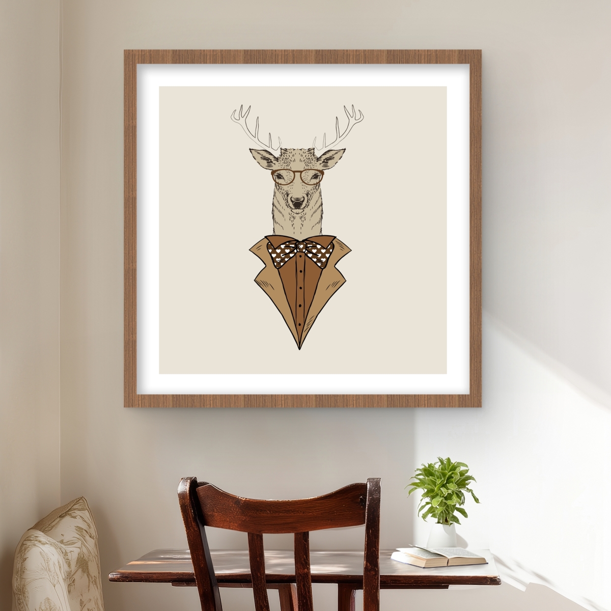 C1FM2424XOXH7U 24 x 24 in. Deer with Brown Coat - Framed Childrens Art Print for Decor