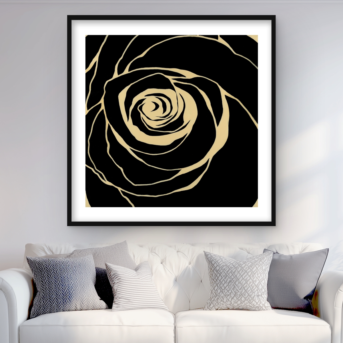 C1FM36362HYB0W 36 x 36 in. Black Rose - Framed Matted Print for Home Decor - Floral Art