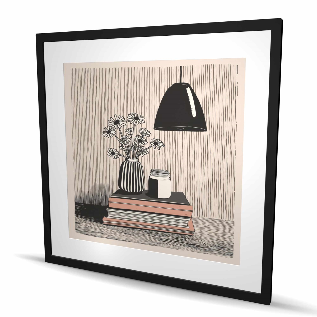 C1FM3636V264W4 36 x 36 in. Standing on Books - Still Life Beige Framed Print for Decor