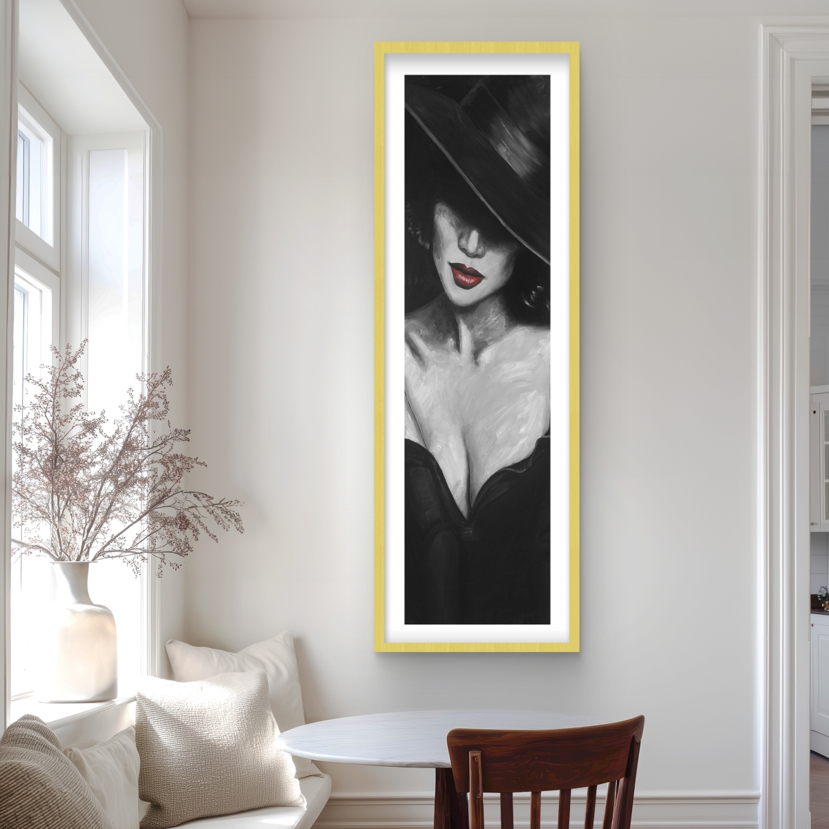 C1FM2060U4W231 20 x 60 in. Mysterious Red Lips Lady - Figurative Red Framed Print Decor